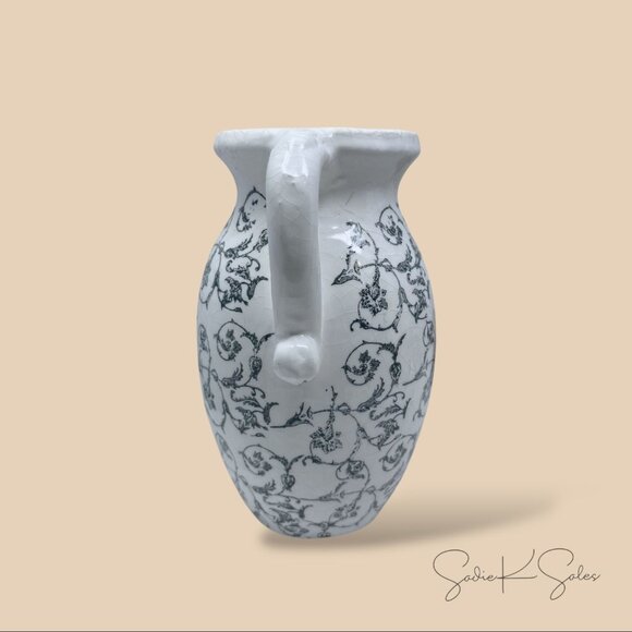 9" Ivory Ceramic Pitcher Vase - My Texas House - Scroll Pattern Farmhouse Decor - Picture 8 of 9